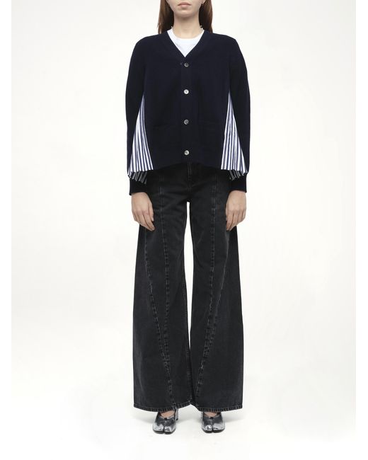 Sacai Blue X Wool Knit X Cotton Poplin Cardigan, 100% Wool