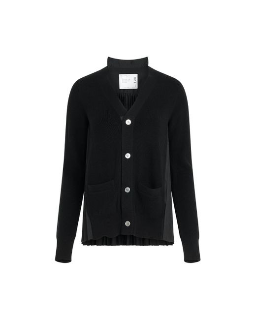 Sacai Black Cotton Knit Cardigan, Long Sleeves, , 100% Cotton