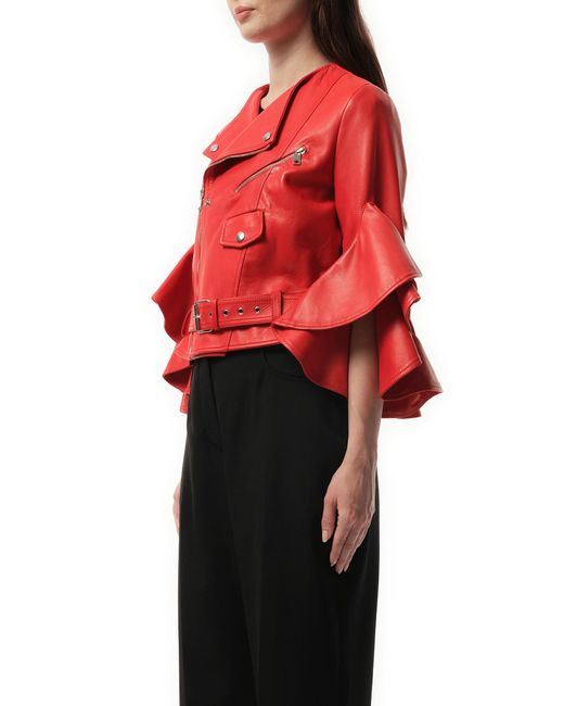 Alexander McQueen Red Leather Jacket, 100% Leather