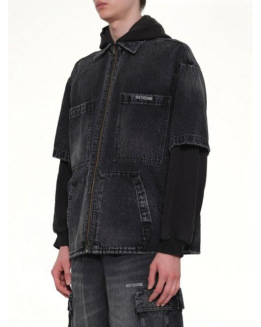 we11done Black Faded Layered Hoodie Jacket for men