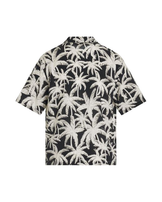 Palm Angels Black Palms Allover Short Sleeve Shirt, /Off, 100% Viscose for men