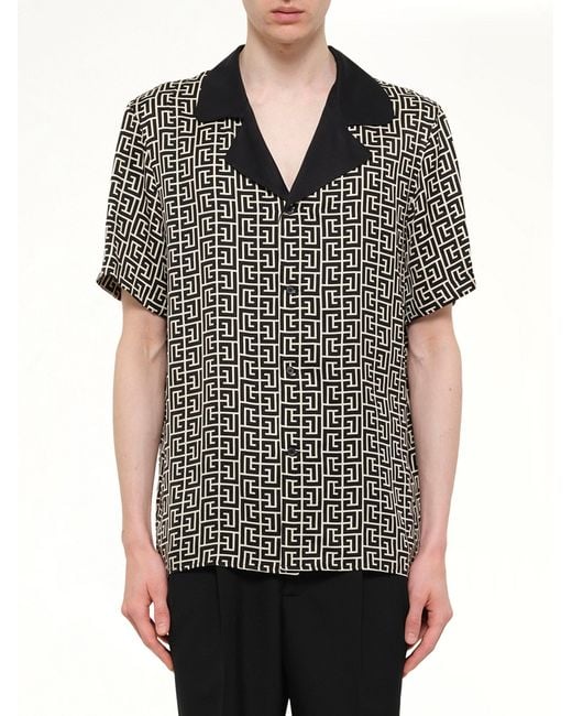 Balmain Gray Monogram Cupro Ss Pyjama Shirt for men