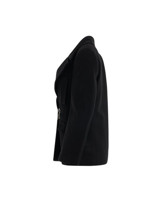 Givenchy Black U-Lock Buckle Quilted Wool Peacoat, Long Sleeves, , 100% Wool