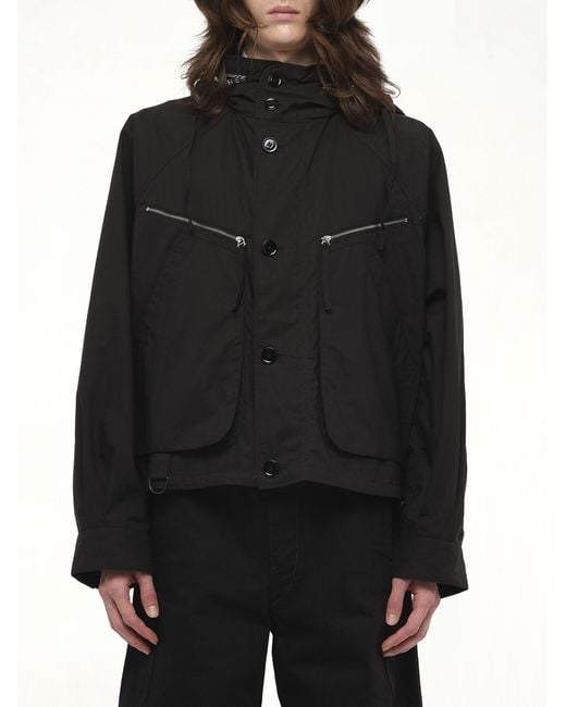 Lemaire Black Parachute Blouson Bomber Jacket, 100% Cotton for men