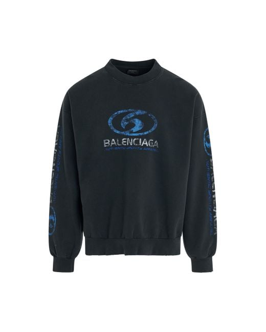Balenciaga Blue Surfer Cracked Logo Sweatshirt, Faded/, 100% Cotton, Size: Medium for men