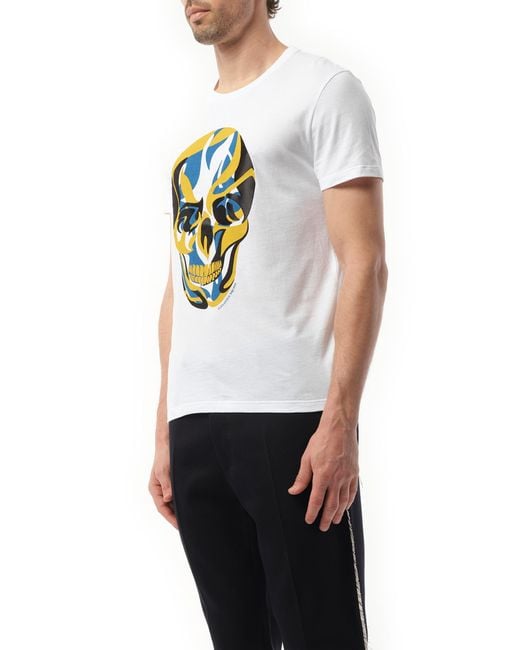 Alexander McQueen White Abstract Skull T-Shirt, Size: Medium for men