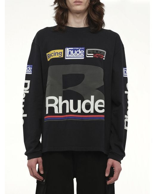 Rhude Black Petrol Patch Long Sleeve T-Shirt for men
