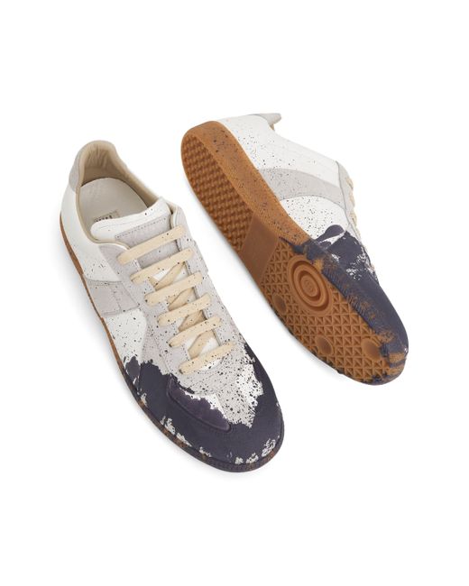 Maison Margiela White Replica Paint Drop Sneakers, /Pewter, 100% Cotton for men