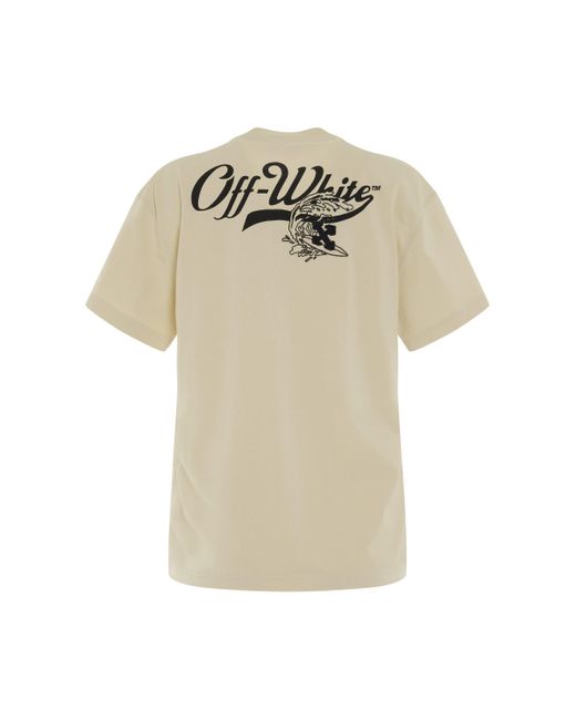 Off-White c/o Virgil Abloh Natural Off- 'Embroidered Surf & Script Casual T-Shirt, Round Neck, Short Sleeves, /, 100% Cotton, Size: Small