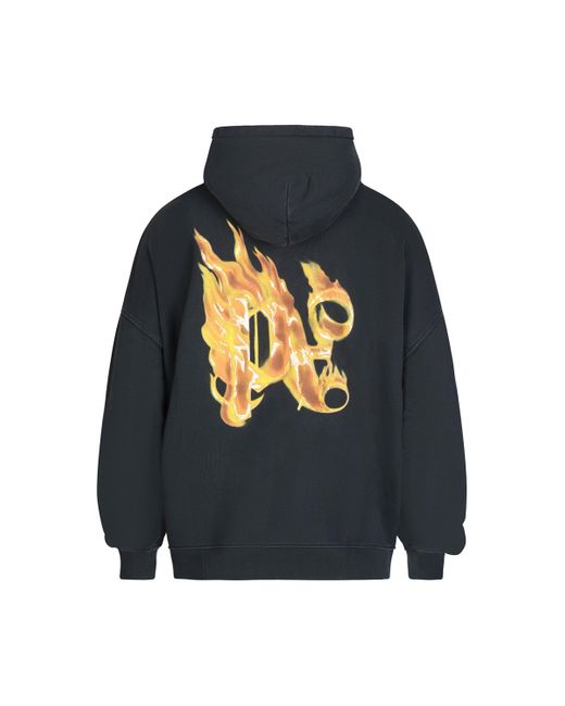 Palm Angels Blue 'Back Burning Monogram Hoodie, Long Sleeves, /, 100% Cotton, Size: Small for men