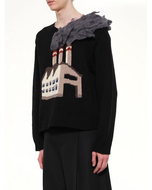 Doublet Black Smoking Factory Intarsia Knit Pullover for men
