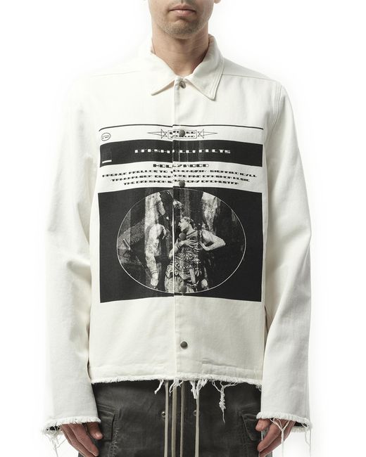 Rick Owens White Snapfront Jacket, Long Sleeves, 100% Cotton, Size: Small for men