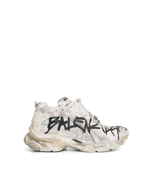 Balenciaga White Mesh Graffiti Runner Sneakers, /, 100% Polyester