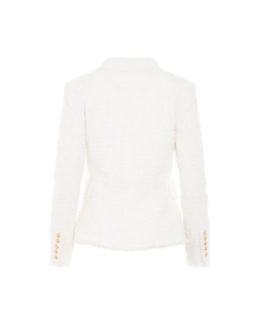Balmain White 6 Buttons Double Breasted Tweed Jacket, Long Sleeves, , 100% Cotton