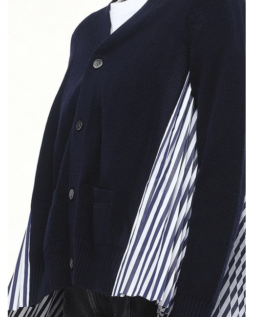 Sacai Blue X Wool Knit X Cotton Poplin Cardigan, 100% Wool