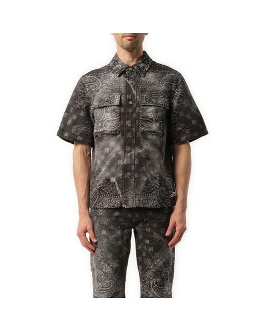 Amiri Black Tie Dye Bandana Short Sleeves Shirt, Short Sleeves, Dark, 100% Cotton, Size: Medium for men