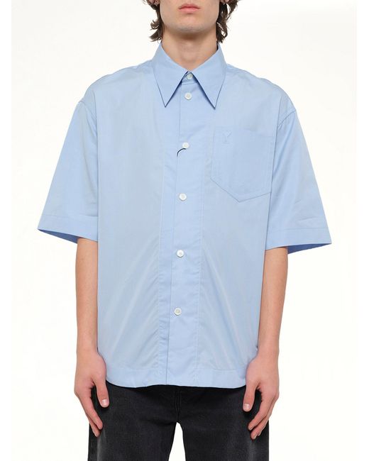 AMI Blue Camp Collar Short Sleeve Shirt for men