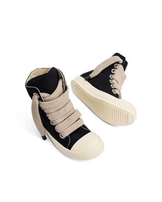 Rick Owens Black Jumbo Lace Puffer High Top Sneakers, /Pearl/Milk, 100% Cotton