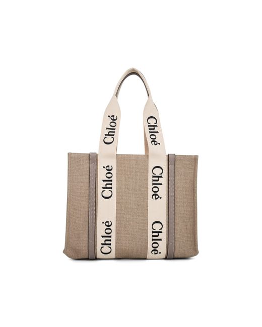 Chloé Natural Medium Woody Tote Bag, Musk, 100% Calf Leather