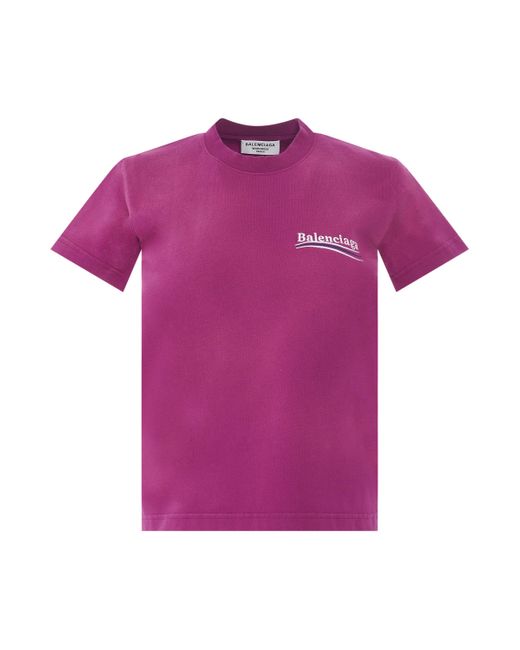Balenciaga Purple 'Embroidered Political Campaign Small Fit T-Shirt, Round Neck, Short Sleeves, , 100% Cotton
