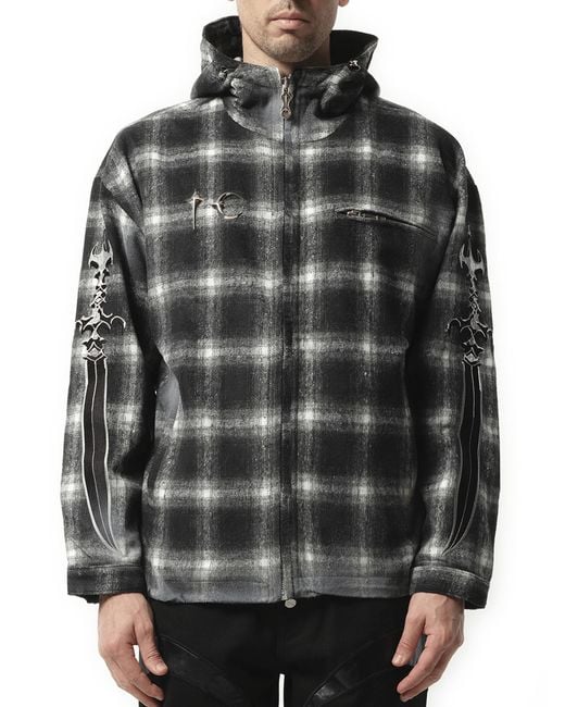 THUG CLUB Black Arab Sword Flannel Zip-Up Jacket, 100% Polyester for men