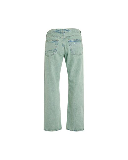 Palm Angels Green Overdye Logo Denim Pants, Mint/Off, 100% Cotton for men