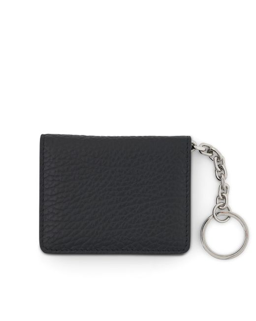 Maison Margiela Black Four Stitch Logo Card Holder With Keyring, , 100% Leather