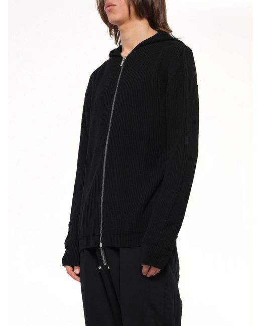 Rick Owens Black Heavy Wool Zipped Hoodie for men