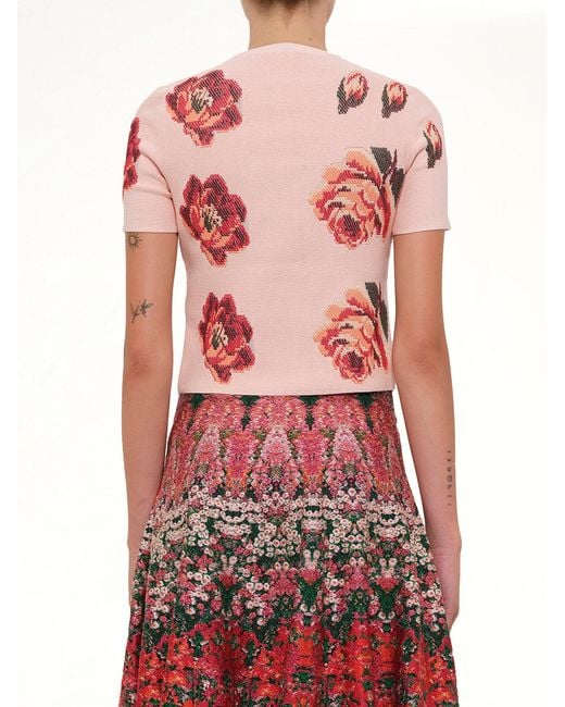 McQueen Red Tapesty Rose Jacquard Top