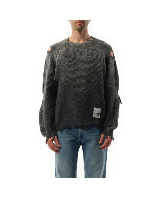 Maison Mihara Yasuhiro Black Sun Faded Cotton Knit Pullover Sweater for men