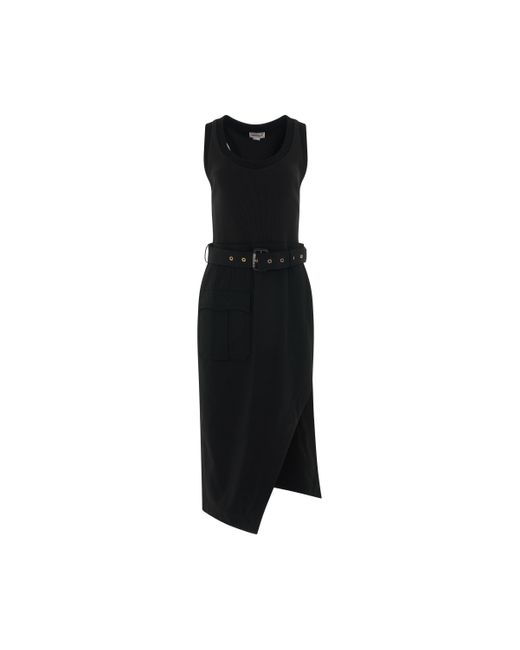 Alexander McQueen Black Trompe L'Oeil Pencil Dress, Short Sleeves, , 100% Cotton