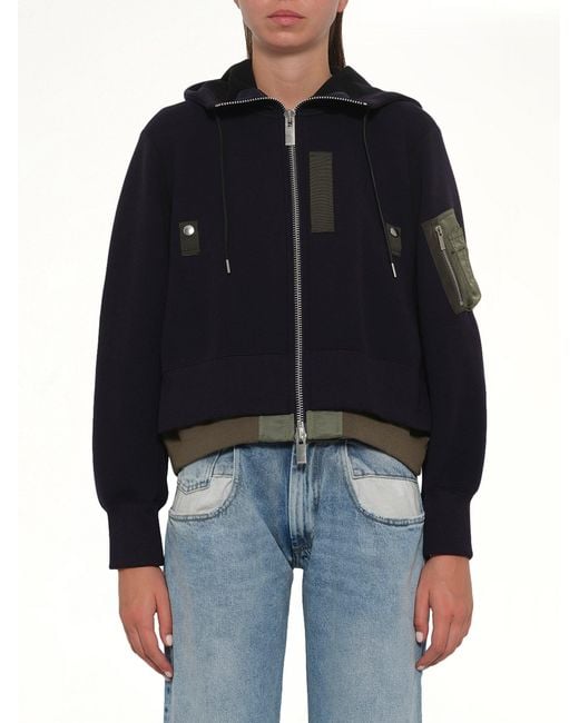 Sacai Blue Sponge Sweat X Nylon Twill Small Hoodie