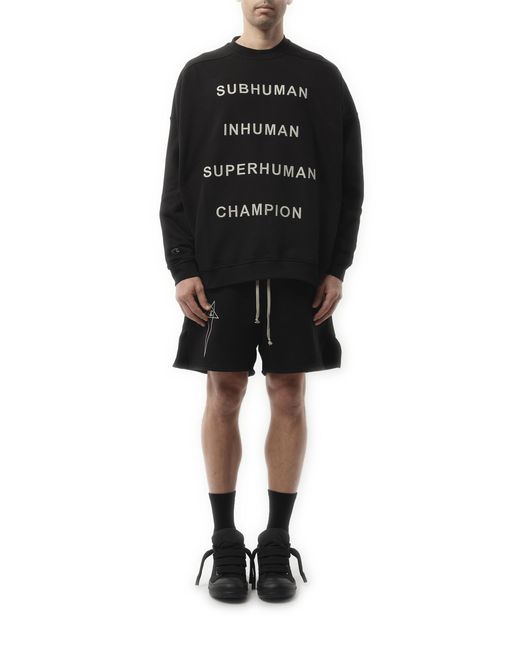 Rick Owens Black X Champion X Drkshdw Jumbo Sweatshirt, 100% Cotton, Size: Small for men