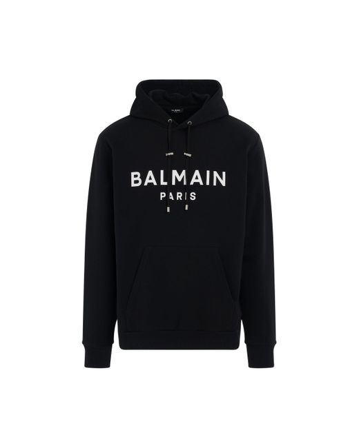 Balmain Black Logo Printed Hoodie, Long Sleeves, /, 100% Cotton for men