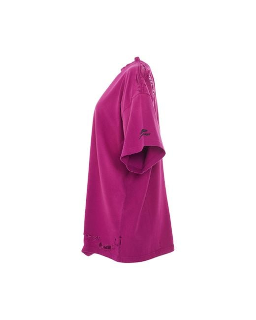 Balenciaga Purple 3B Sports Icon Repaired Oversized T-Shirt, Short Sleeves, , 100% Cotton