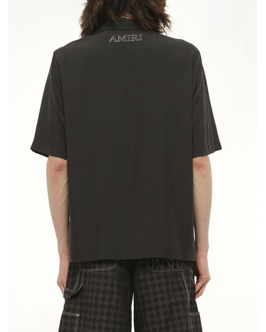 Amiri Black Ma Outline Bowling Shirt, Short Sleeves, 100% Polyester, Size: Small for men