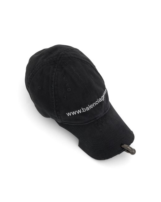 Balenciaga Black Front Piercing Cap, Washed/, 100% Cotton, Size: Medium for men