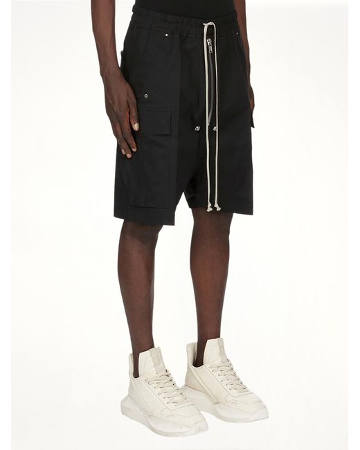 Rick Owens Black Cargobela Shorts, 100% Cotton for men