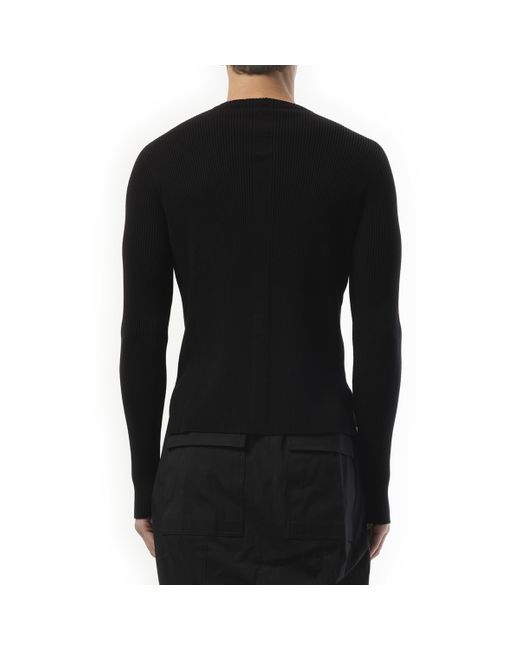 Rick Owens Black Ribbed Geo Sweater, Long Sleeves, 100% Polyester, Size: Small for men