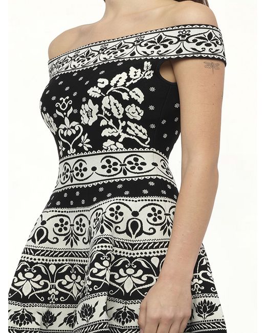 McQueen Black Floral Jacq Dress