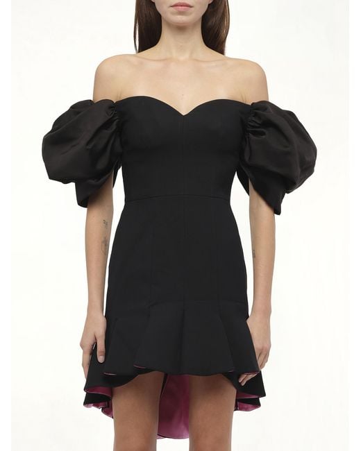McQueen Black Wool Silk Dress