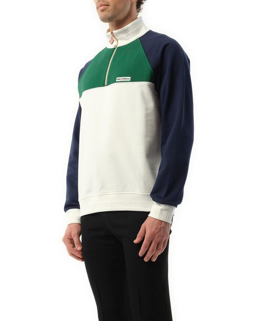 Casablanca Green Quarter Zip Colourblock Sweatshirt, Long Sleeves, 100% Cotton, Size: Small for men