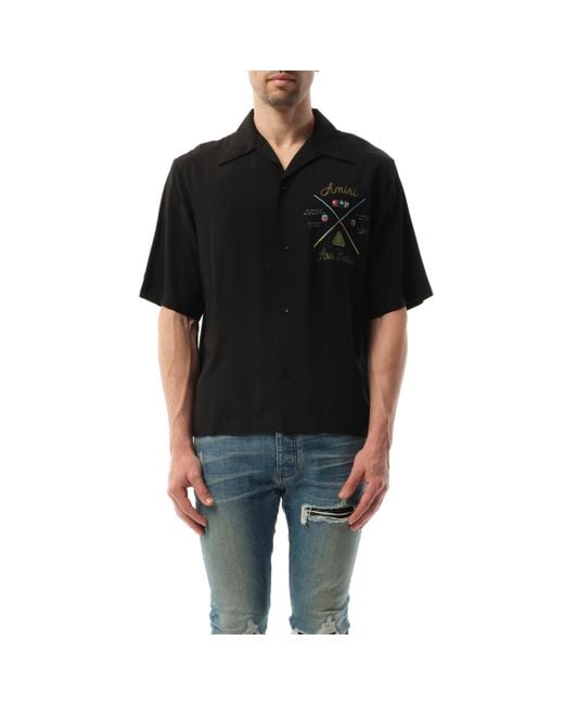 Amiri Black Pool Cue Bowling Shirt, Short Sleeves, 100% Viscose, Size: Large for men