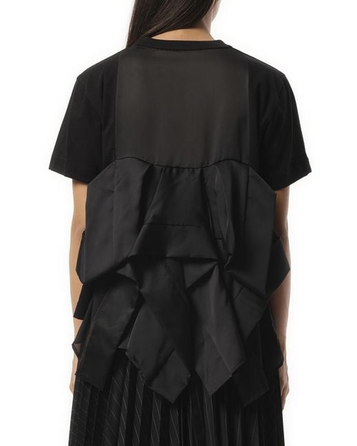 Sacai Black X Satin X Cotton Jersey T-Shirt, Short Sleeves, 100% Polyester