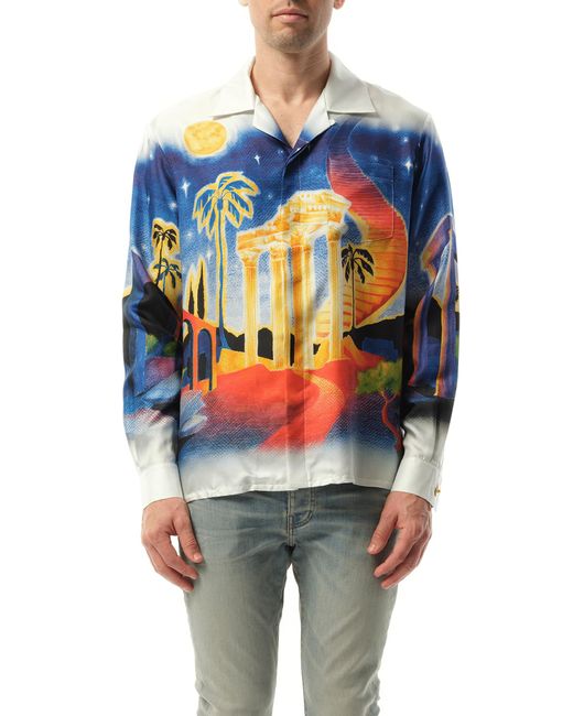 Casablanca Multicolor Long Sleeve Cuban Collar Shirt, 100% Silk, Size: Medium for men