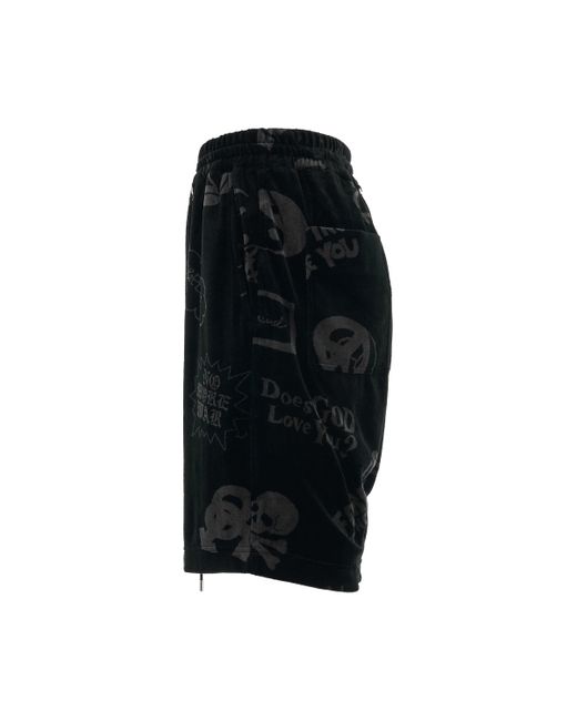 Mastermind Japan Black All Over Velour Shorts, , 100% Cotton, Size: Medium for men