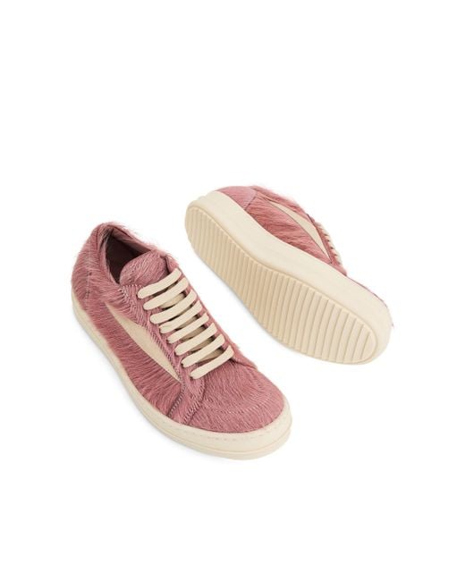 Rick Owens Pink Vintage Fur Sneakers, Dusty/Milk, 100% Calf Leather