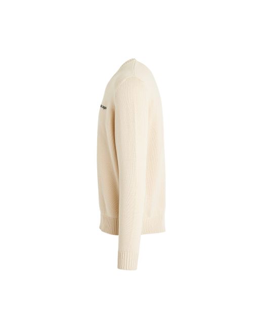 Palm Angels Natural 'Classic Logo Round Neck Knit Sweater, Long Sleeves, Off, 100% Cotton, Size: Small for men