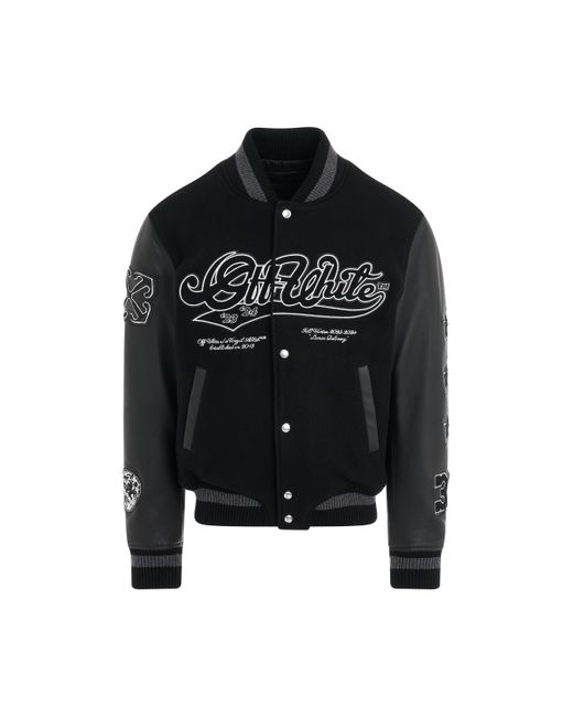 Off-White c/o Virgil Abloh Black Off- Tyre Moon Varsity Leather Jacket, Long Sleeves, , 100% Leather for men