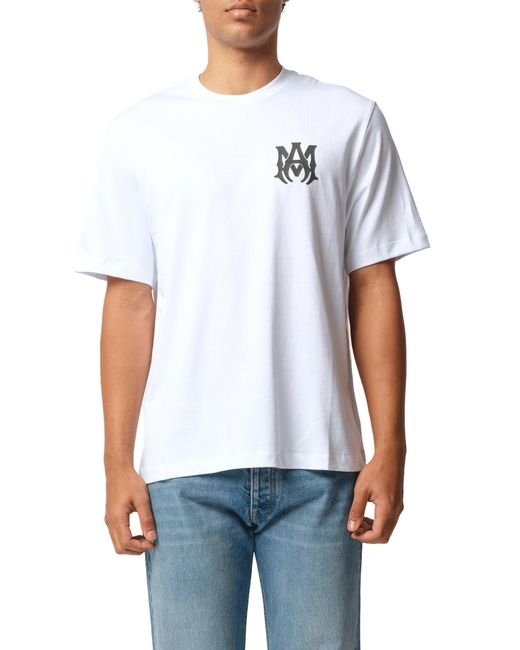 Amiri White Ma Core Logo T-Shirt, Round Neck, Short Sleeves, 100% Cotton, Size: Small for men
